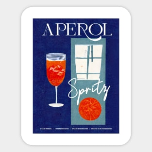 Retro Aperol Spritz Poster Blue Night Homebar, Kitchen Bar Prints, Vintage Drinks, Recipe, Wall Art Sticker